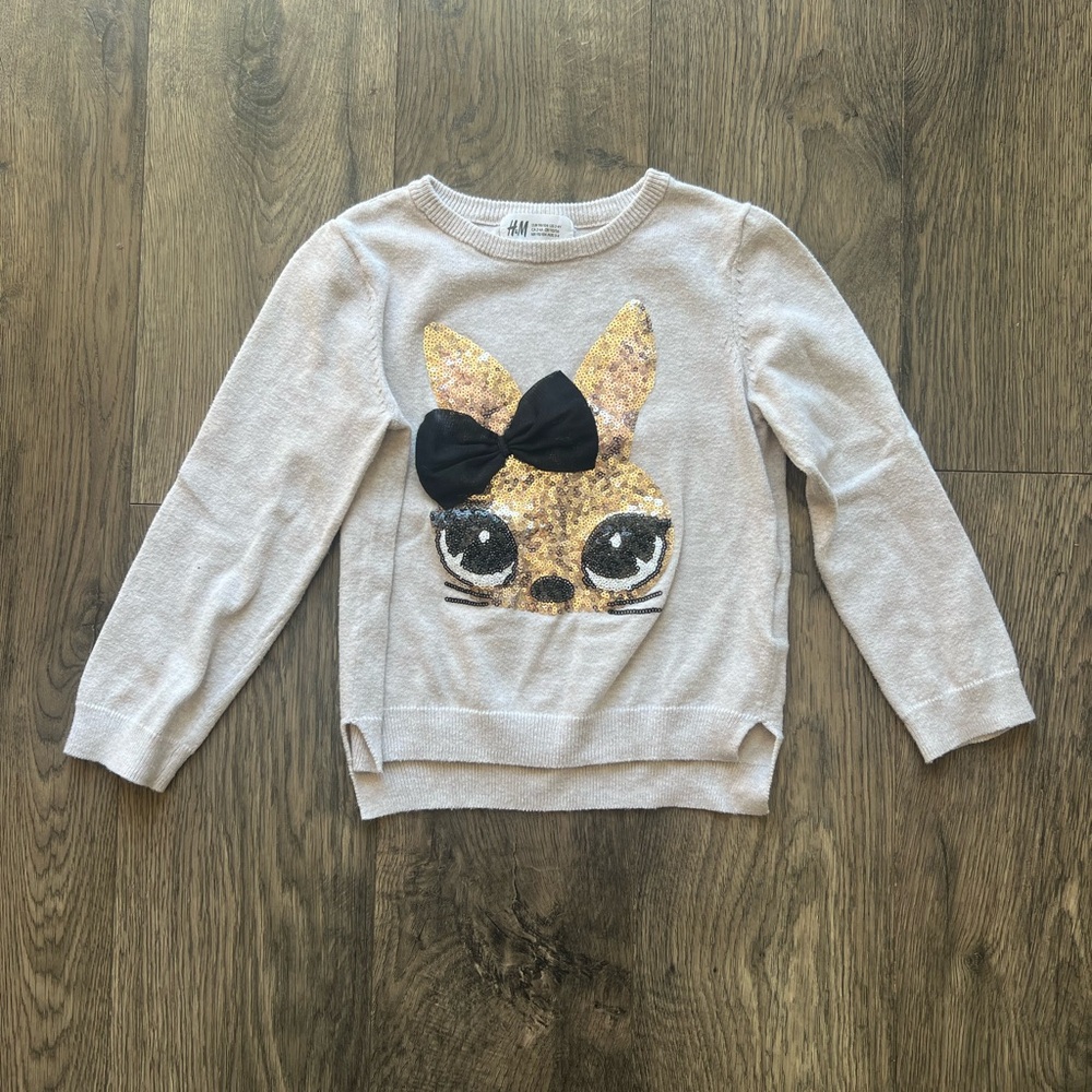 H&M Gold Sequin Bunny Sweater - Size 2-4y